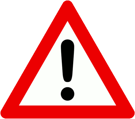 Verkehrsschild Achtung Gefahrenstelle. Rotes Dreieck, innen weiß mit einem schwarzen Ausrufezeichen